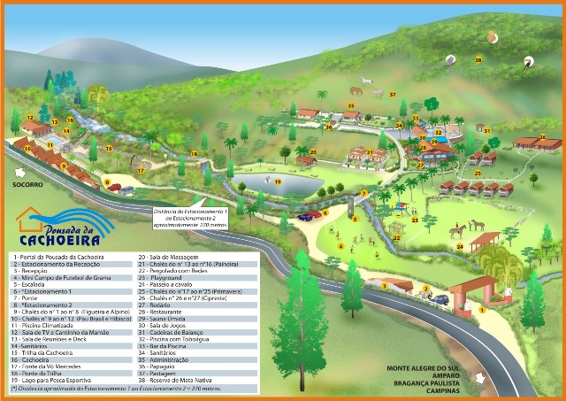 Mapa interno da pousada, recebido por e-mail após a reserva